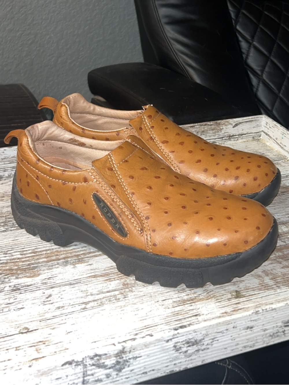 Roper Tan and Black Leather Casual Slip-On